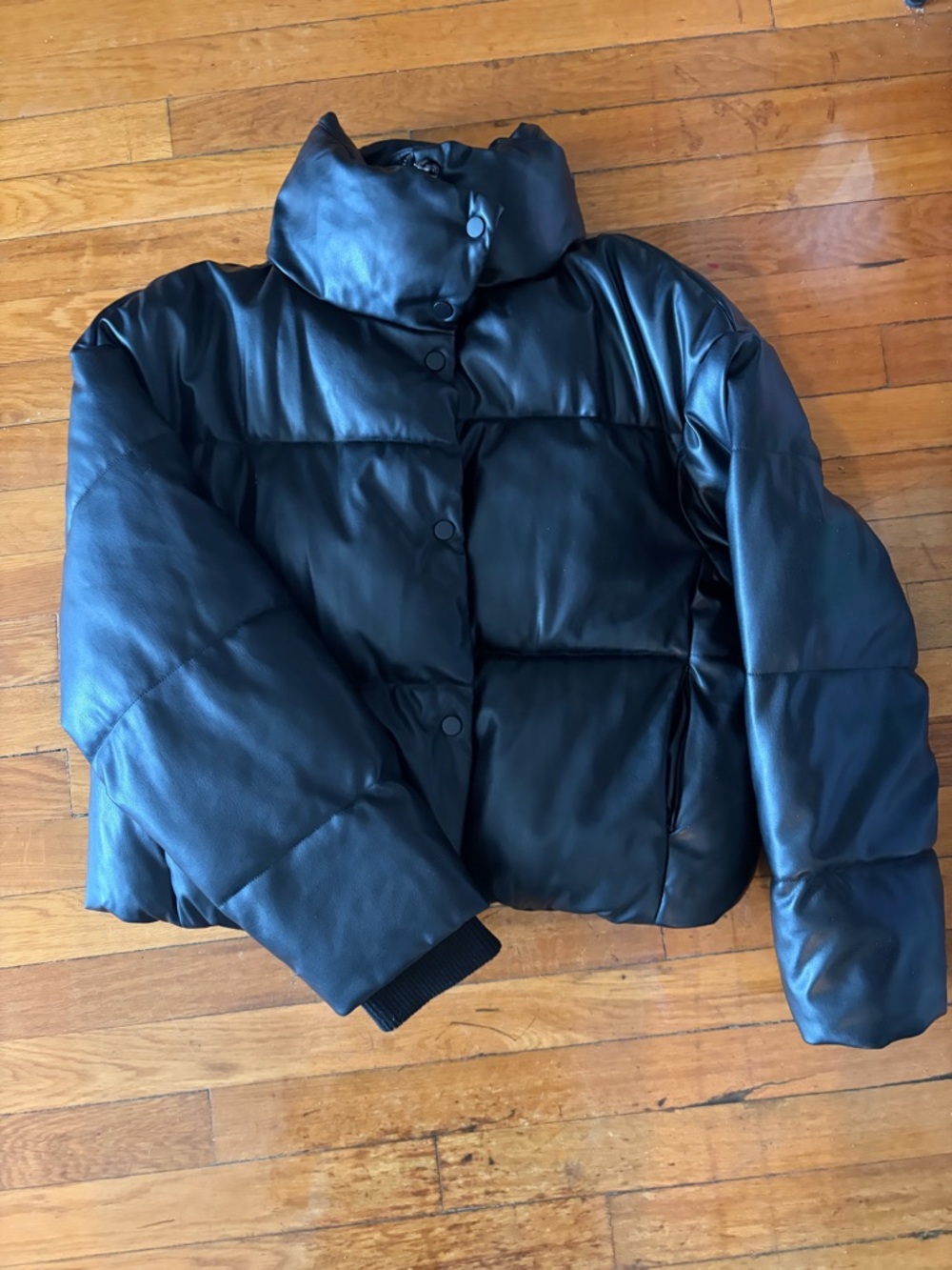 Zara Black Faux Leather Puffer Jacket